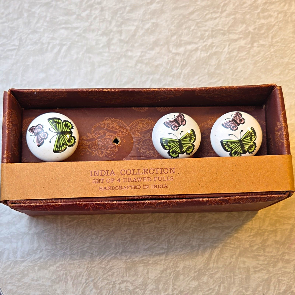 India Collection 4-Pack Ceramic Butterfly Drawer Pulls Glossy 1.5in w/Fixings -1